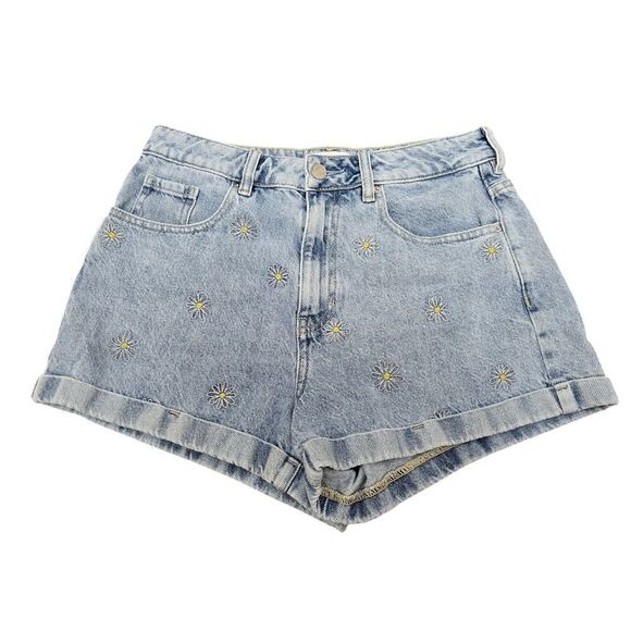 Pacsun Boho Summer Mom Short High Waist Floral Light Wash Denim Spring Size 27 - Picture 1 of 8